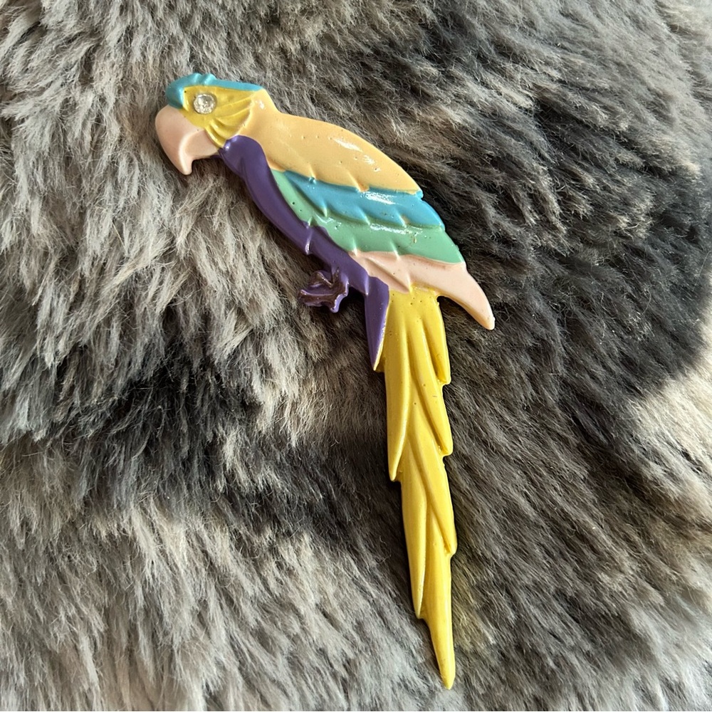 Vintage colorful hand painted parrot brooch pin